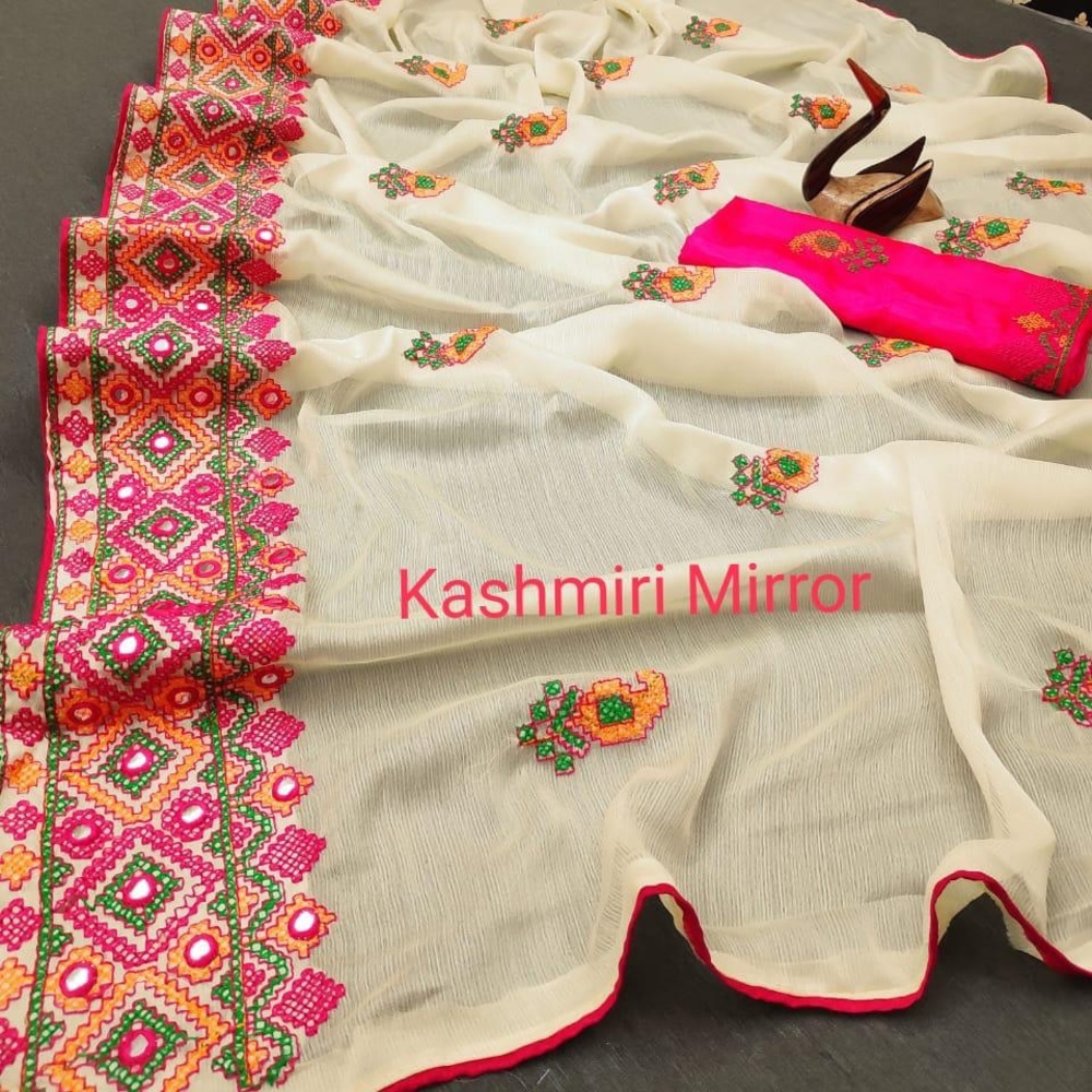 Kashmiri Mirror stitch chiffon sarees